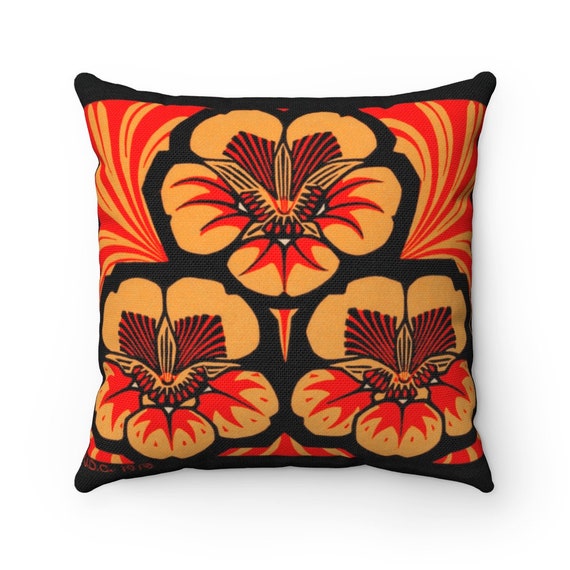 Retro Art Nouveau Print on Spun Polyester Square Pillow Case, Relax like its 1915 in 5 Sizes