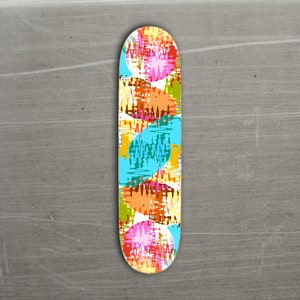 It&#39;s a Red Pink and Yellow and Blue Digi Distressed Skateboard Deck