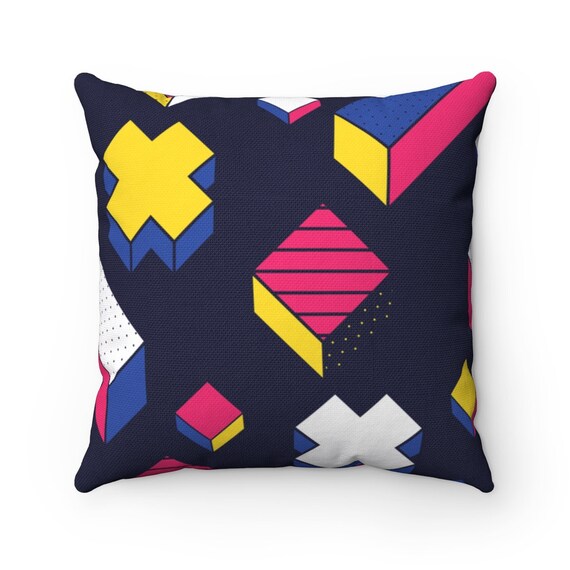 Retro 80's Memphis Design style New Wave Design on Spun Polyester Square Pillow Case, Feel the New Wave in comfort, 5 sizes!