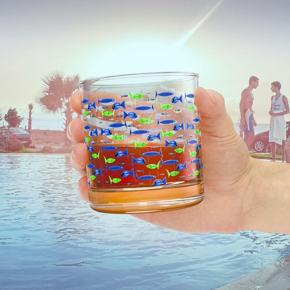 Mid-Century School of Fish Rocks Glass, 10oz | Retro 50s Tiki Whiskey
