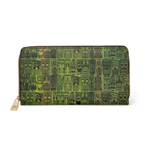 Retro Tiki Idols Cartera con cremallera verde / Tropical Mid Century Modern