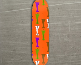 Retro Skateboard Deck, 50s Mid Century abstract ORANGE BROWN Pattern