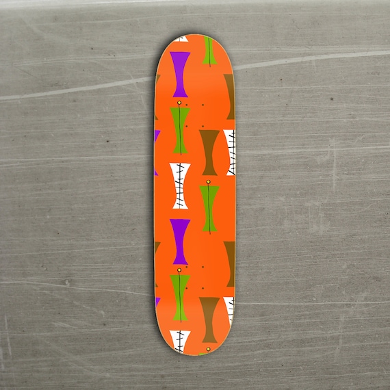 Retro Skateboard Deck, 50s Mid Century abstract ORANGE BROWN Pattern