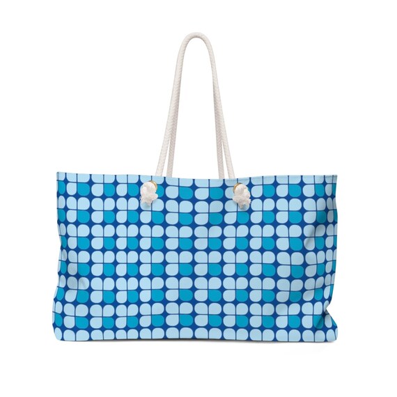 Retro Blue on Blue on Blue  Mid Century Modern  Weekender Bag. Let's Go on a Trip!