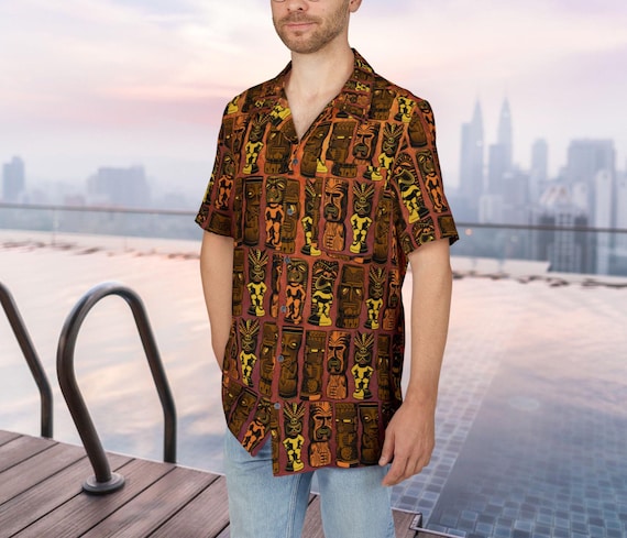 Retro Tiki Hawaiian Shirt: Mid-Century Modern Orange Aloha Shirt