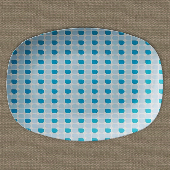 Retro Mid Century Modern MOD Blue Pattern 10" x 14" Platter, MCM Design