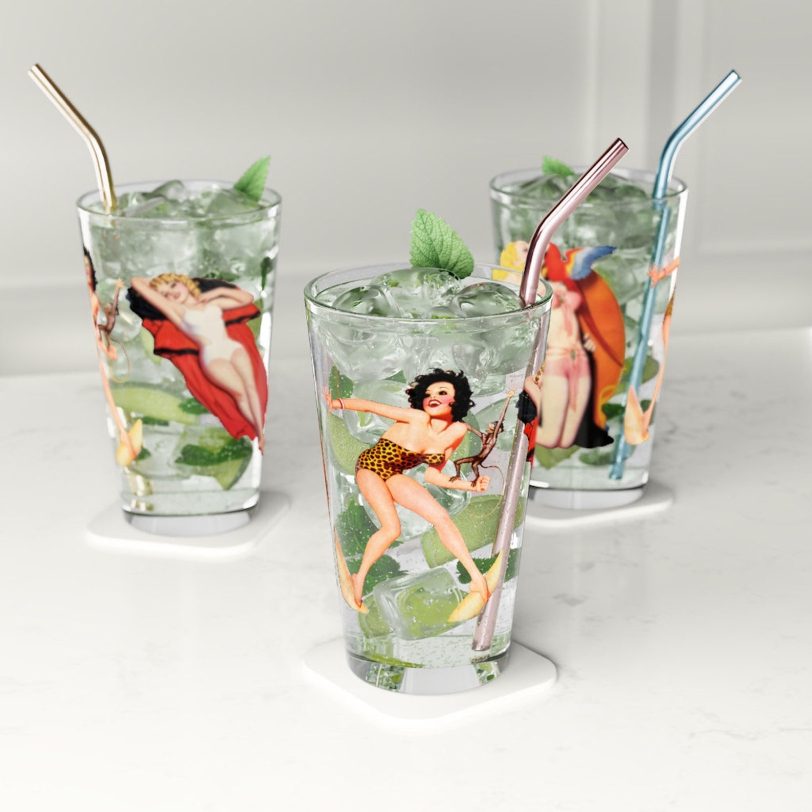 Retro Classic tropical Pinups on a Pint Glass Etsy