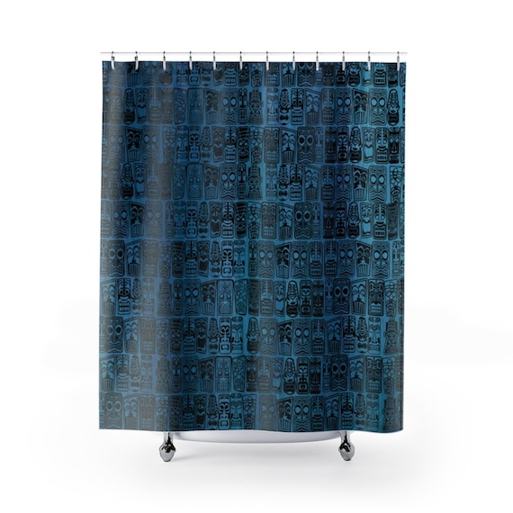 Retro TIKI Blue and Black Shower Curtain Perfect for the mid century lifestyle, vintage design.