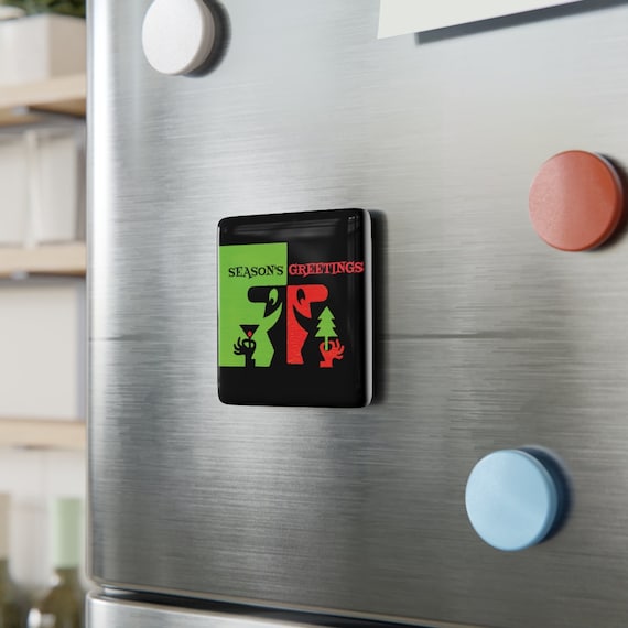 Retro Mid Century Modern Season's Greetings Porcelain Magnet, Square / Mid Century Modern 1950's Christmas Splendor for the Fridge!