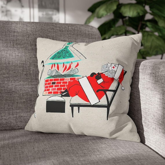 Retro Santa Ski Lodge Pillowcase | Mid-Century Modern Christmas