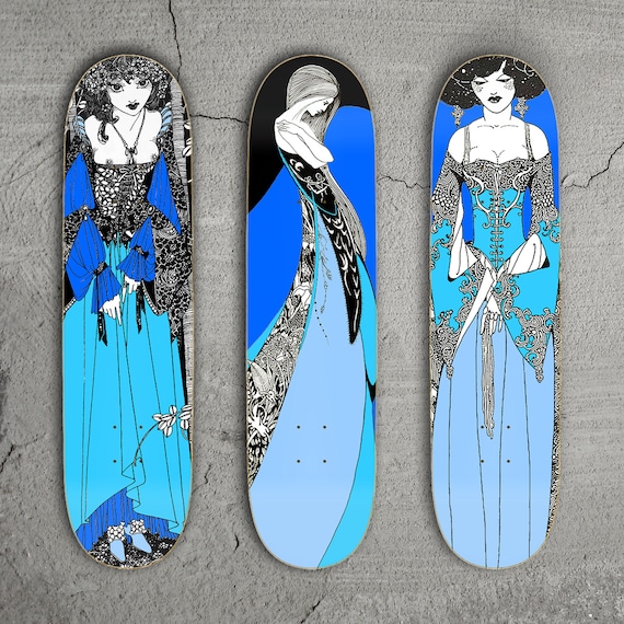 Art Nouveau Skateboard Deck Triptych in Blue