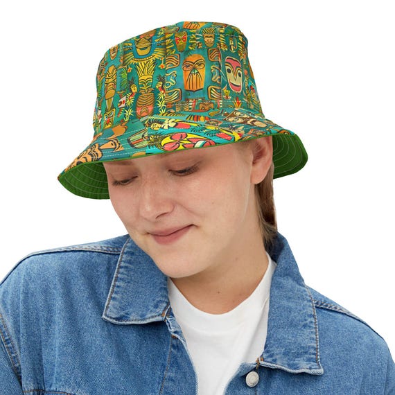 Retro Tiki Bucket Hat, Summer Beach Accessory, Fisherman Gift, Boating Vacation Essential, MCM Lover Hat, Mid Century Modern Cap