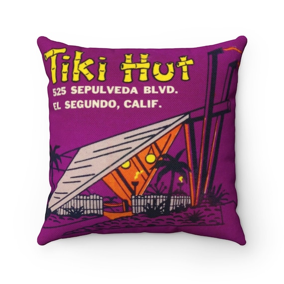 Retro Tiki Hut Bar on Spun Polyester Square Pillow Case,  Mid Century Modern Tropical, 4 sizes