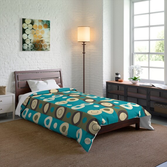 Retro 70's Green Blue and Brown Comforter in 4 sizes. As fresh as 1972  (matching Pillow Shams available)