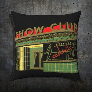 Retro Square Pillow Case, Art Deco Bar Show Club, 1930&#39;s on Spun Polyester