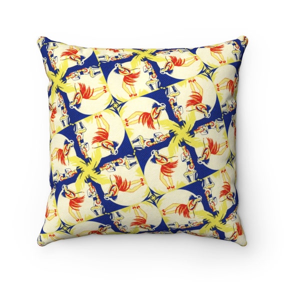 Retro Tropical Hula Dancer Pattern on Spun Polyester Square Pillow Case,  Tiki Mid Century Modern Tropical, 4 sizes