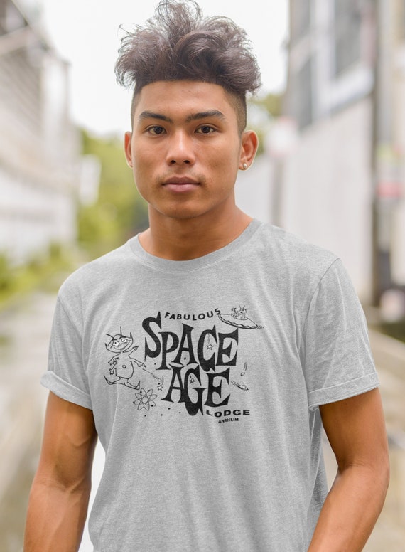 Retro Mid Century Modern SPACE AGE Lodge Anaheim on Unisex Jersey Short Sleeve Bella+Canvas Tee Shirt MCM Resort Motel