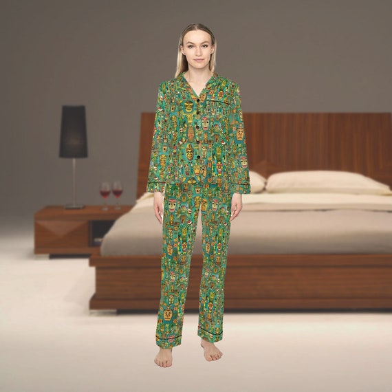 Retro Tiki Head Women's Satin Pajamas