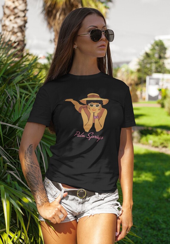 Retro Mid Century Modern Palm Springs Resting Model Unisex Jersey Short Sleeve Bella+Canvas Tee Shirt MCM Desert Glamor