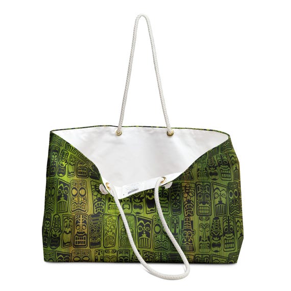Retro Tiki Green Weekender Bag: Mid Century Travel Tote