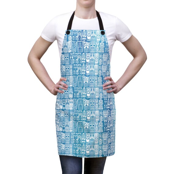 Retro Tiki Ocean Blue Kitchen Apron for that Tropical Mid Century Modern Meal Making Magic