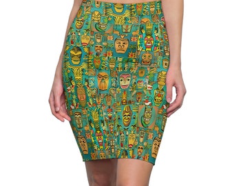 Retro Tiki MCM Jungle Green Women's Pencil Skirt Perfect Tropical Mid Century Modern vibe for the Tiki Bar and anywhere else!