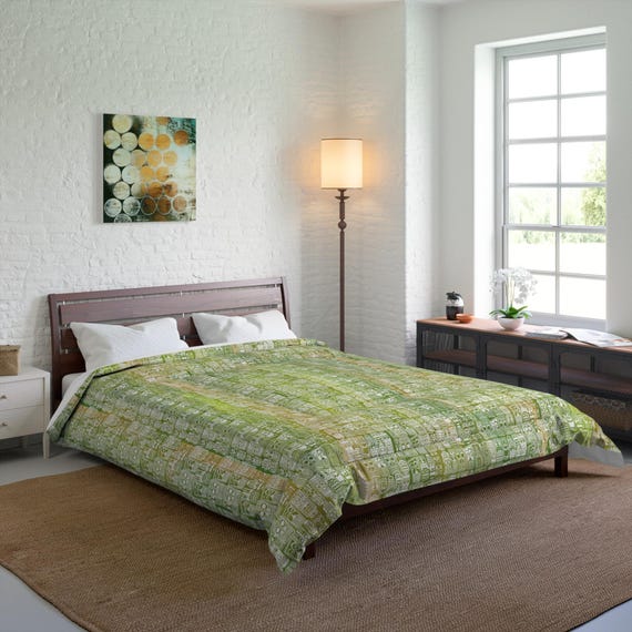Retro Tropic Green Tiki God Comforter - Cozy Bedding, MCM Home Decor, Retro Modernism Gift, 50s Style, Geo Comforter 4 sizes