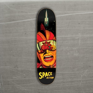 SPACE ACTION! Skateboard Deck, Science Fiction Space Comic Book Super Hero