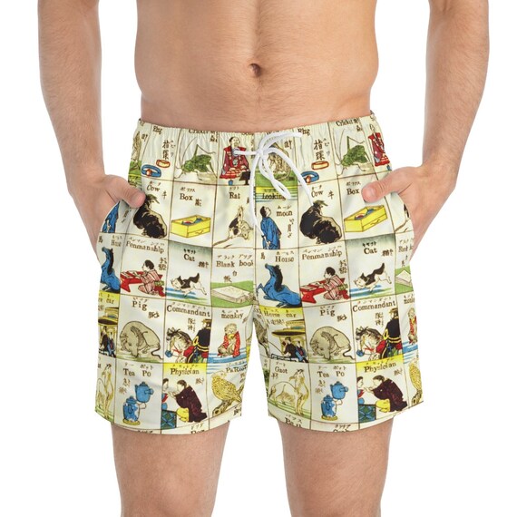 Japanese print, Tsunajima Kamekichi, Melange of English Words from 1887 on  Mens Swim Trunks