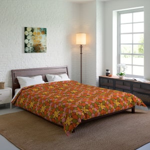 Retro 70&#39;s Green Orange and Brown Comforter in 4 sizes. As fresh as 1972  (matching Pillow Shams available)