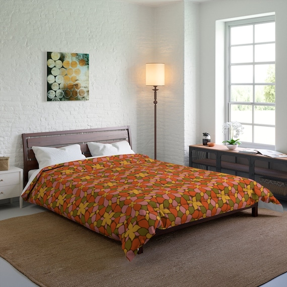 Retro 70's Green Orange and Brown Comforter in 4 sizes. As fresh as 1972  (matching Pillow Shams available)
