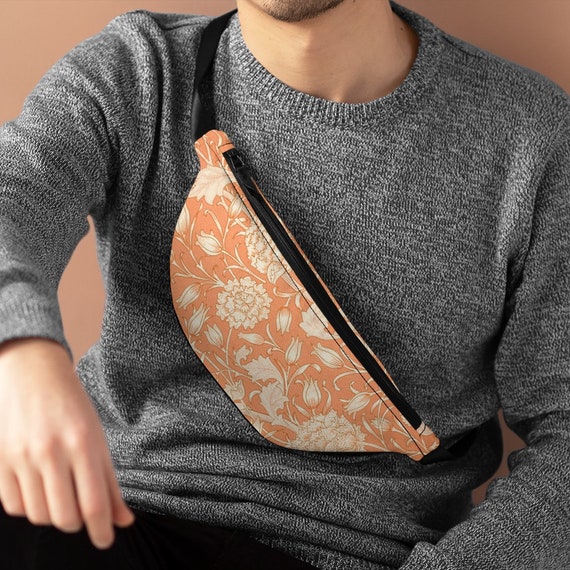 Retro 18th Century French Wallpaper Design Fanny Pack, Peach/Orange