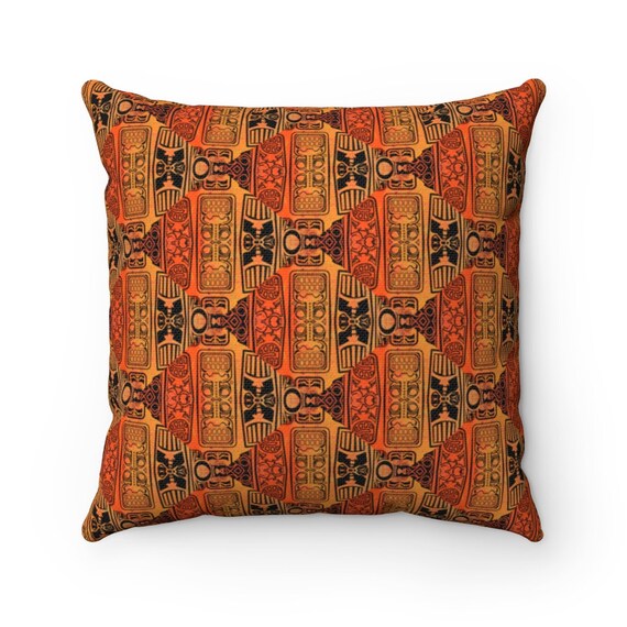 Retro Tiki Spun Polyester ORANGE Square Pillow Case 1950s Mid Century Modern, 4 Sizes!