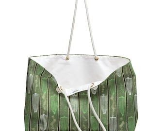 Retro Green Shima-shima Weekender Bag: Japanese Style Travel Tote