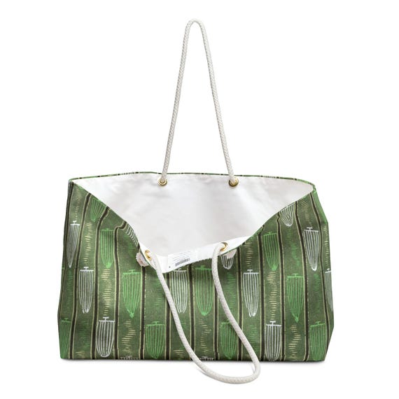 Retro Green Shima-Shima Weekender Bag: Japanese Style Travel Tote