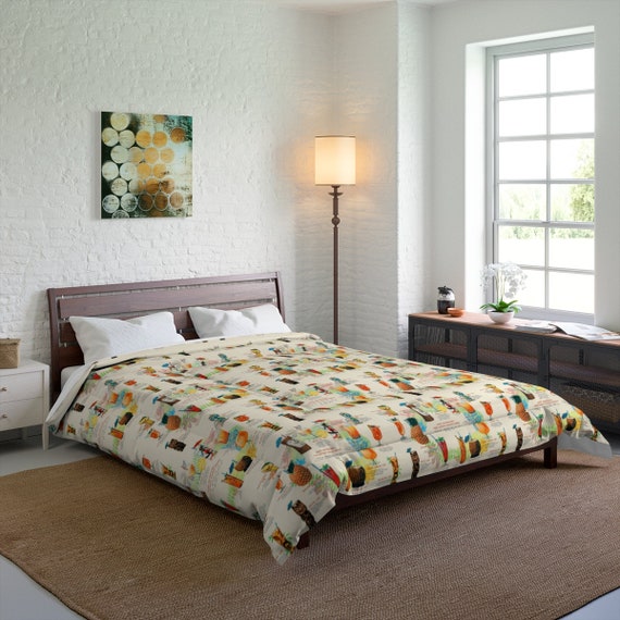 Retro Tiki Drinks Comforter in 4 sizes, Mid Century Modern Tropical Tiki Bar Style in your Bedroom. (pillow shams available too)