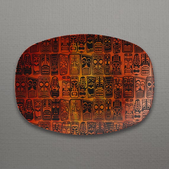 Retro Tropical Tiki Idols 10x14" PLATTER, mid century modern