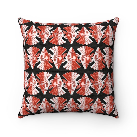Retro Tiki Spun Polyester Red Tiki Mask Square Pillow Case 1950s Mid Century Modern, 4 Sizes!