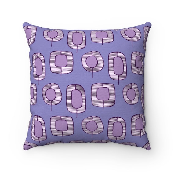 Retro inspired Mid Century Modern Purple Pattern Spun Polyester Square Pillow Case, 4 sizes