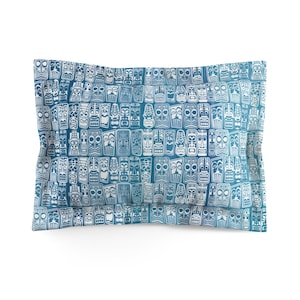 Retro Tiki Tropical Blue Microfiber Pillow Sham, Mid Century Modern 2 Sizes