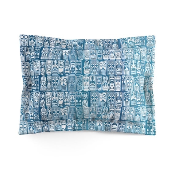 Retro Tiki Tropical Blue Microfiber Pillow Sham, Mid Century Modern 2 Sizes