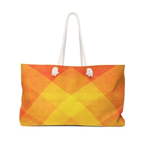 Orange und Gelbe Mid Century Modern Weekender Tasche. Auf geht's!