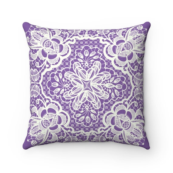 Lace Pattern Lavender Faux Suede Square Pillow Case