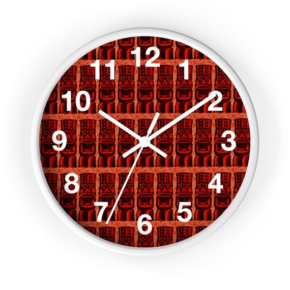Retro Tropical Tiki Gods on Wall Clock 1950's Red and Orange Tones