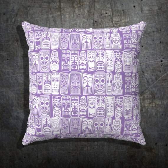 Retro Square Pillow Case, Tiki 1950s,PURPLE and WHITE, 4 Sizes