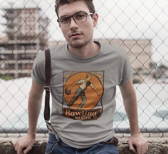 Retro BOWLING For HEALTH Bella+Canvas Tee shirt / Unisex Men's size / Perfect Bowlers Gift