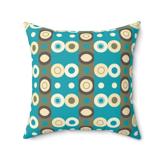 Retro Mid-Century Modern Pillow Case: Brown, Blue & Green Geometric Print