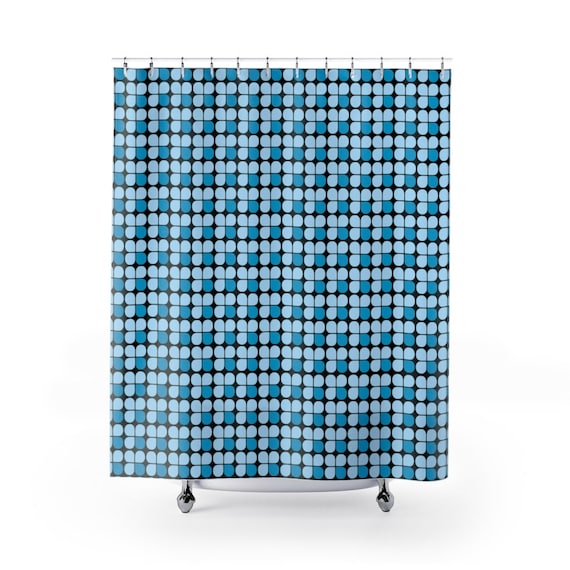 Retro Mid Century Modern Blue and Black Shower Curtain / 71" x 74" For your MCM Bathroom