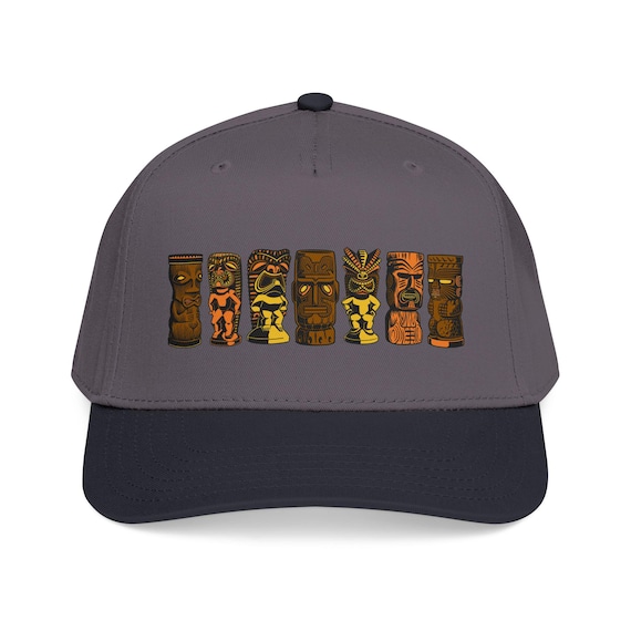 Tiki Totem Row Mid Profile Baseball Cap | Polynesian Island Graphics