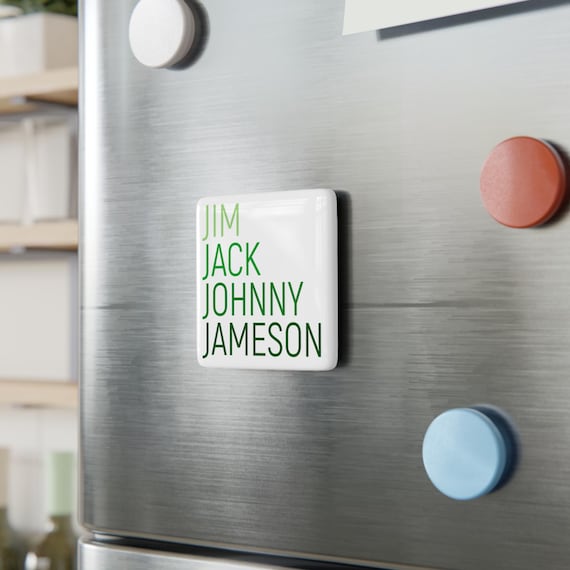 Whiskey Names Porcelain Magnet Square | Jim Jack Johnny Jameson